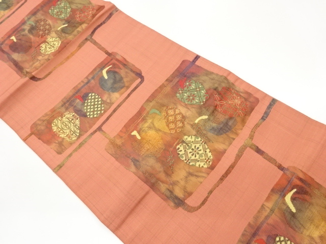 JAPANESE HIRAKI NAGOYA OBI / WOVEN FLOWER & RHOMBUS